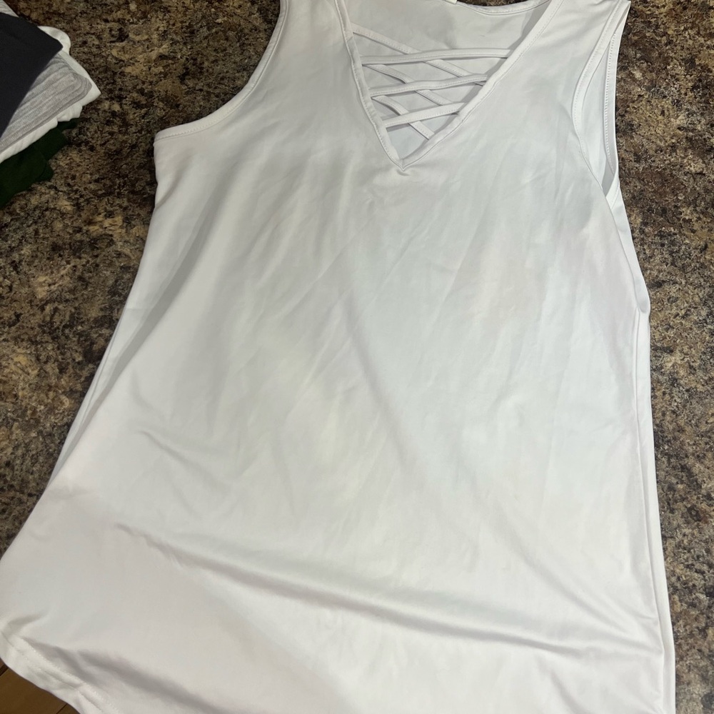 White Sleeveless Top with Crisscross Detail